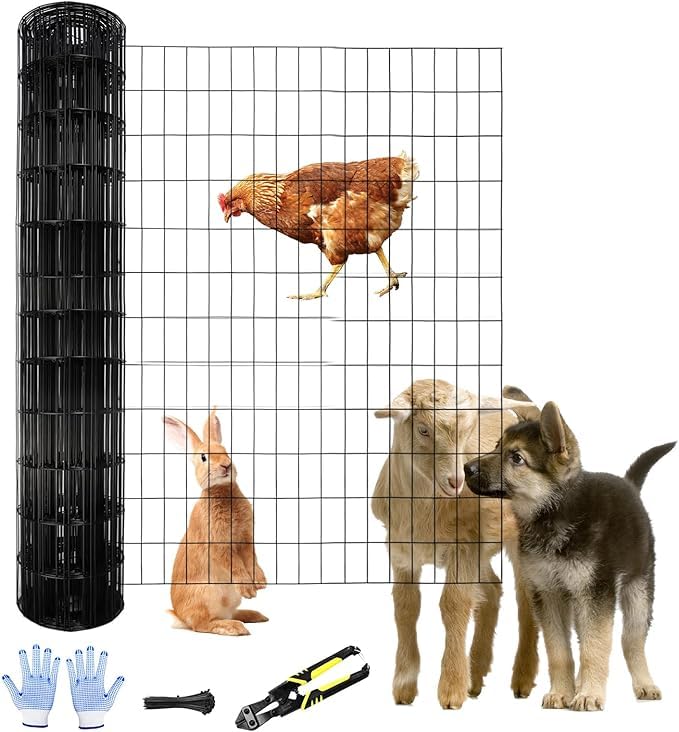 Tongmo 4 ft x 50 ft Black PVC Coated Welded Wire Fence, 16GA Garden Chicken Wire Fence Roll, Mesh Size 2" x 4" Hardware Cloth, Ideal for Yard Protection and Poultry Netting - color: Black, size: 4ft*50ft