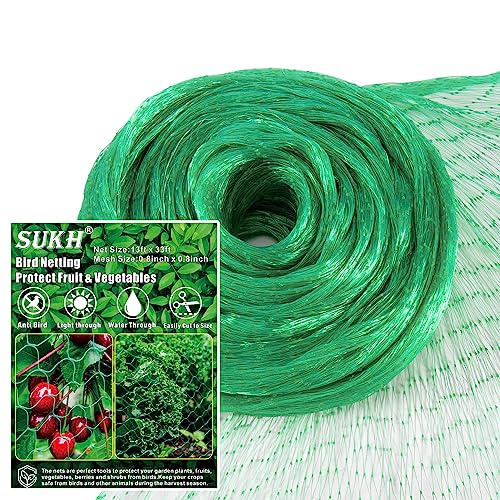Sukh Bird Netting for Garden 13x33ft - Mesh Net for Garden Protection | Plastic Netting Cover for Trellis, Fence & Pond, Deer & Squirrel Proof for Fruit Tree Plant, Poultry Chicken Coop Cover