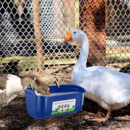 Chicken Feeder Waterer, 3 Pack Duck Feeder Supplies, Hanging Fence Feed Trough with Clips for Goat, Sheeple, Piglet, Gooses, Turkeys, Dog Livestock Poultry, Blue - color: 3 pack Blue