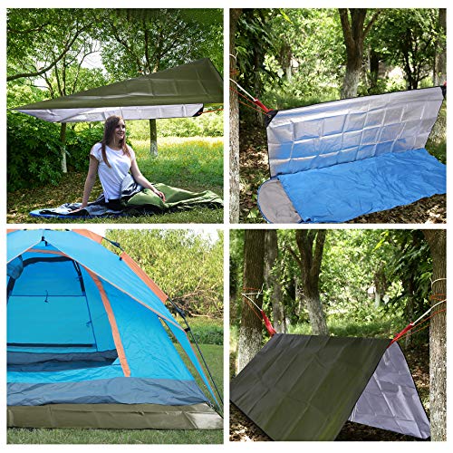 Insulated Tarp, Multipurpose Emergency Thermal Tarps, Waterproof All Weather Heavy Duty Heat Reflective Survival Blanket for Camping Hiking, Green - color: Green 83''x59''