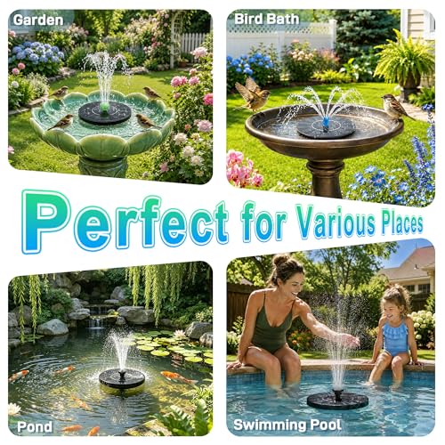 1.5W Solar Fountain, with with 6 Black & 6 Blue & 6 Green Nozzles - color: 6 Black + 6 Blue + 6 Green Nozzles