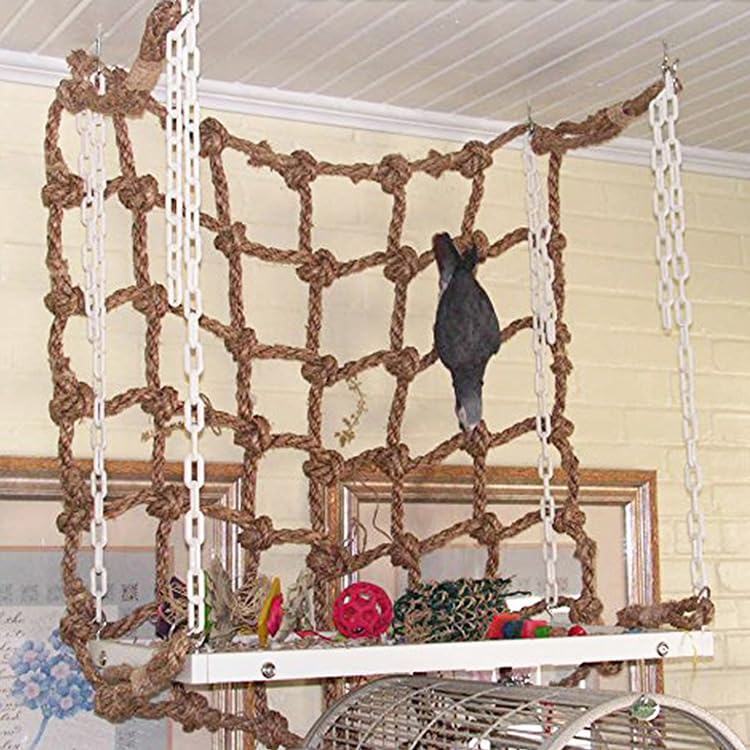 Parrot Climbing Net Jungle Fever Rope Small Animals Toys for Parakeets Lovebirds Finch Budgerigars Conure Cockatiel (M 16" x 16") - size: M 16" x 16"