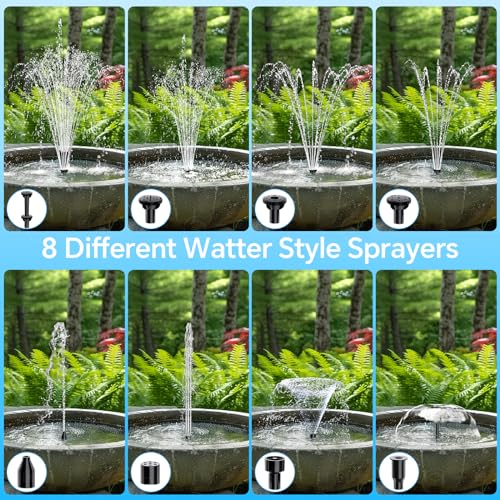 Antfraer Solar Fountain Pump for Bird Bath 6.5W, Solar Water Pump with Dry-Run Protection, Solar Fountain with Double-Layer Nozzles & 5FT PVC Tubing for Small Pond Bird Bath Waterfall DIY - size: 6.5W