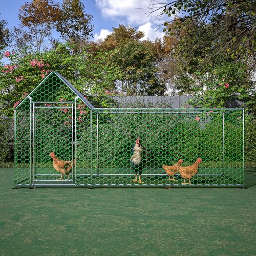 Large Metal Chicken Coop Run Outdoor Walk-in Poultry Cage with Waterproof Cover, Backyard Chicken House Hen Run with Lockable Door & PVC Coated Wire Mesh for Chickens Ducks Rabbits Geese - color: color 1, size: 119.1"L x 42.2"W x 59.6"H