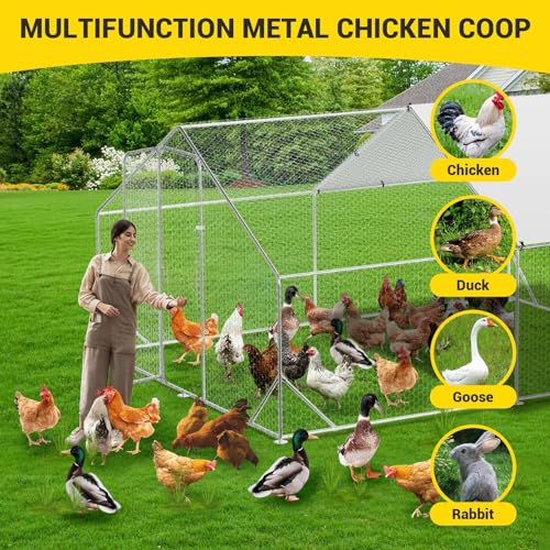 GarveeLife Large Chicken Coop, Metal Chicken Run with Anti-Ultraviolet Waterproof Cover, Spire Roof Walk in Poultry Cage, Outdoor Chicken Pen for Backyard and Farm Use 9.8 ft x 13.1 ft x 6.6 ft - size: 118.1"L x 157.5"W x 78.7"H