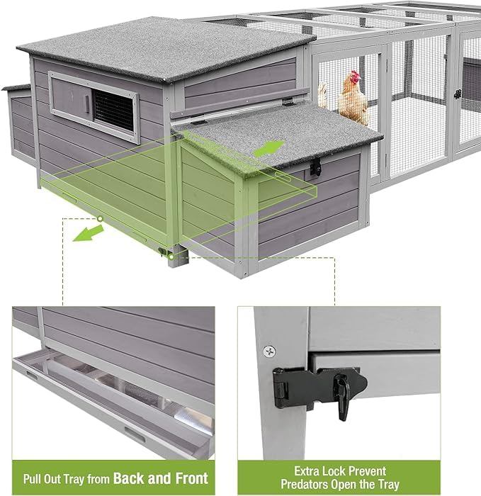 GUTINNEEN 103 in Large Chicken Coop and Run, Outdoor Wooden Chicken House for 4-6 Chickens, Hen House Poultry Cage with Nest Box, Grey - size: 103"L x 39"W x 26.8"H