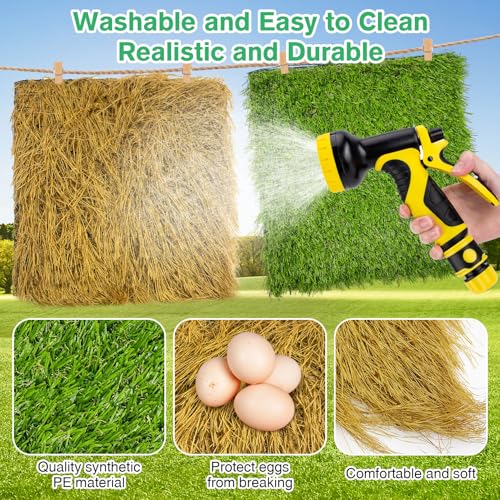 Hamiledyi 6 Pcs Chicken Nesting Pads Artificial Grass Rug Carpet Synthetic Turf Mat 12"x12" Washable Chicken Coop Bedding Laying Garden Lawn Indoor/Outdoor Bedding for Chicken Hen(Green and Brown) - size: 3pcs Green and 3pcs Brown