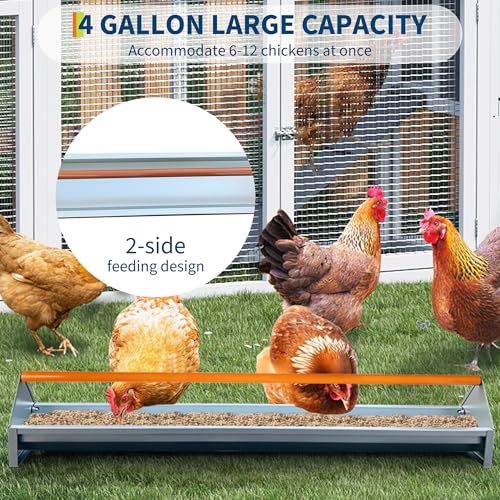 45" Chicken Trough Feeder, 5 Gallon Galvanized Steel Feed Trough with Drainage Holes & Red Crossbar | Heavy Duty, Rust-Proof Metal Duck Chicken Feeder Orange - color: Orange