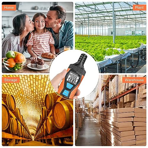 Temperature Humidity Meter, High Precision Thermometer Hygrometer with Ambient, Dew Point, Wet Bulb Thermometer, Dual Display Temperature & Humidity with LCD Backlight, TH10 - color: Orange, size: TH10