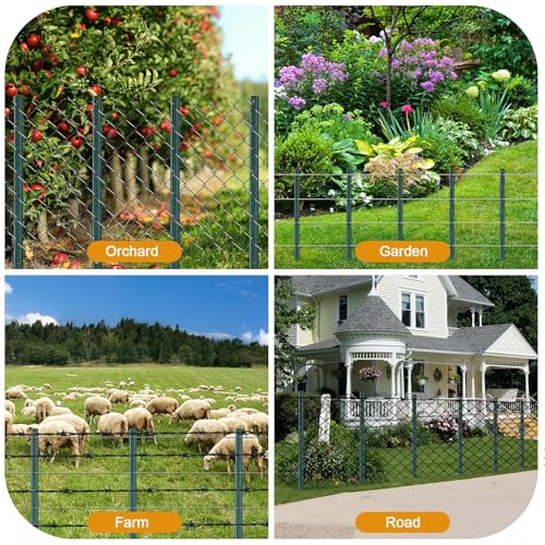 Amagabeli Heavy Duty Metal Fence Posts 4 Feet 10 Pack No Dig Garden U Post Stakes for Wire Fence Temporary Fencing Electric Fence Wire Safety Fence Mesh Fence Garden Fencing T Post for Yard Green - size: 4 Feet Post