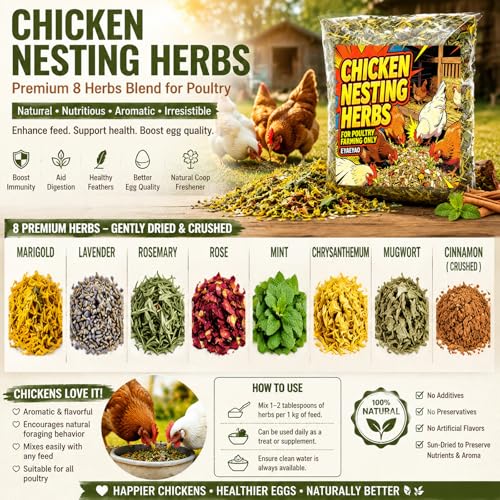 16 oz Chicken Nesting Herbs - Dried Herb Layer Feed Coop and Run Insulation Roosting Bars for Box Pads Supplies Laying Hens Chicks Vacuum Packed Bedding Winter