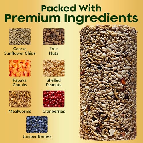 Bugs, Nuts & Berries Bird Seed Cylinders with Hole, Mealworms, 4" x 7.75" | Protein Rich Wild Bird Food with Mealworms, Cylinder Bird Seed, Attracts a Variety of Wild Birds, No Filler, USA Made, 1.5lbs - size: 1-Small