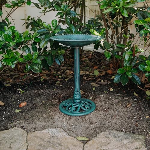 Backyard Expressions Outdoor Garden Bird Bath - Green - Weather Resistant Polyresin - 27 Inch - color: Green