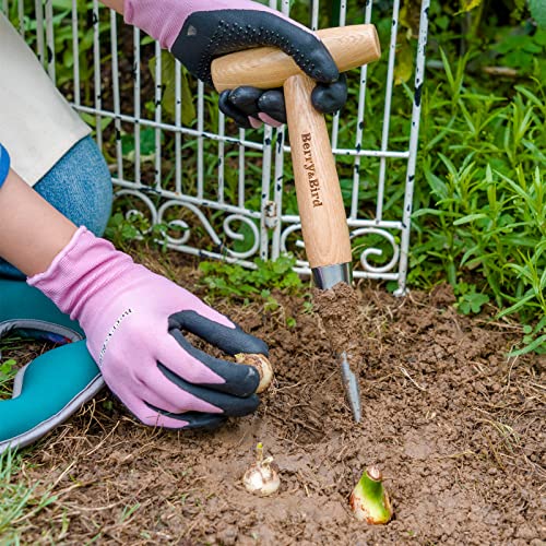Berry&Bird Hand Dibber, Stainless Steel Seed Planter Tool Bulb Planter Tool | Sow Dibbler with Wood Handle, Garden Hole Punch Dibber Tool for Planting Seeds & Bulbs, Flowers Tulips Daffodils Dahlias - size: 4.8''