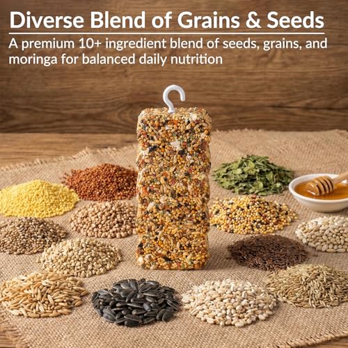 2 PCS Natural Bird Grain Treat Sticks, Blend Foraging Toys for Stress Relief, Metal Hook, for Budgies, Cockatiels, Lovebirds, Conures, Parakeets, Small to Medium Birds