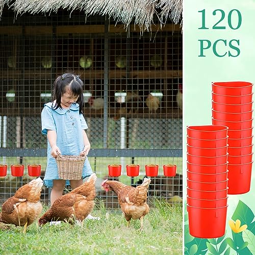 120 Pcs Cage Cups Chicken Feeder Cups 8 oz Plastic Hanging Birds Feeders and Waterers Bowl Feeding Bucket for Pigeon Poultry Parrot Rooster Rabbit Duck Supplies(Red) - color: Red