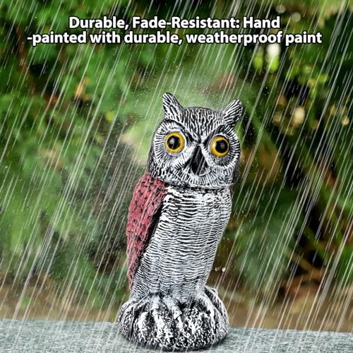 3-Pack Fake Owl Decoys to Scare Birds Away, Rotating Head Plastic Owl Bird Deterrents, Nature Enemy Scarecrow Plastic Statues, Pest Repellent for Gardens and Patios