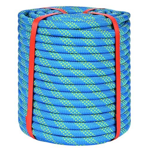 1/2 Inch Static Climbing Rope (150 Ft) - 9000lbs High Strength Arborist Bull Rope for Tree Work, Safety Rigging & Rappelling - 48 Strand Core, Blue - size: 1/2in x 150ft, style: Blue