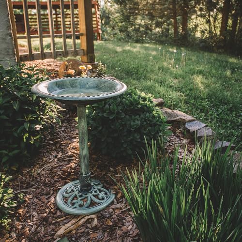 Backyard Expressions Outdoor Garden Bird Bath - Mint Green - Weather Resistant Polyresin - 27 Inch - color: Mint Green