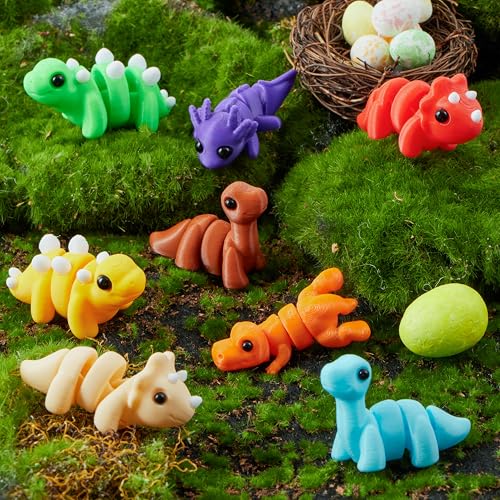 JOYIN 8 Pcs Prefilled Easter Eggs with 3D Printed Toys Mini Dinosaur, Articulated Toys, Basket Stuffers Fillers for Kids Party Favors, Stuffed Easter Egg, Classroom Prize Supplies(Age 8+)