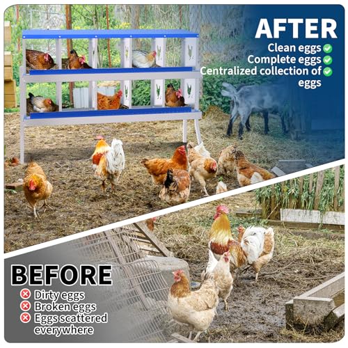 10 Compartment Galvanized Metal Chicken Nesting Box with Support Legs, Easy Install & Clean Roll Out Egg Laying Boxes for Backyard Chicken Coop, Anti-Rust Egg Protection Nest,Blue - color: Blue, size: 10 holes with legs