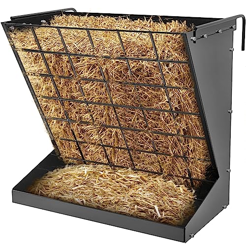 Wall Mount Hay Rack, Heavy-Duty Galvanized Metal 2 in 1 Hay and Grain Feeder, Livestock Feeder with Adjustable Distance, Hay Feeder for Goats, Sheep, Horse - color: Black