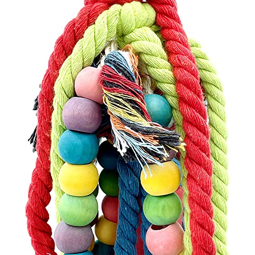 20.5 inch Parrot Chewing Toys - Wooden Block Tearing and Cotton Rope Toys for Medium Large Extra Large Parrot Conures African Grey Amazon Cockatoo and Macaw