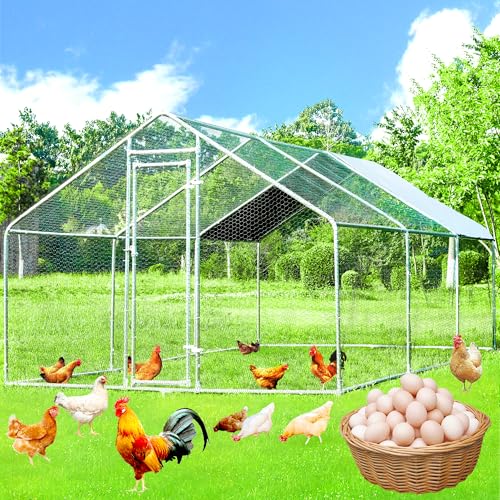 Large Chicken Coop Chicken Runs for Yard with Cover Outdoor Metal Pet Pens Poultry Cage Duck Rabbit House Backyard Use - size: 19.2'Lx9.84'Wx6.6'H