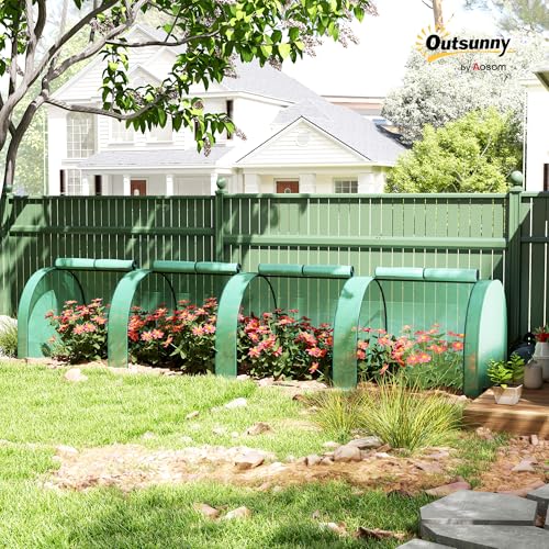Outsunny 13' x 3' x 2.5' Mini Greenhouse Portable Tunnel Green House Green | Roll-Up Zippered Doors, UV Waterproof Cover, Steel Frame - color: Green, size: 13' x 3' x 2.5'