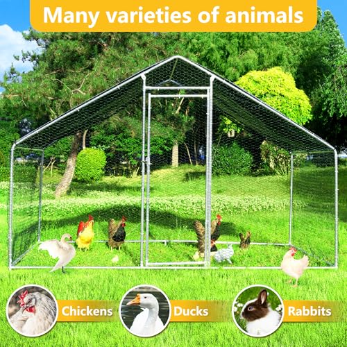 Large Chicken Coop Chicken Runs for Yard with Cover Outdoor Metal Pet Pens Poultry Cage Duck Rabbit House Backyard Use - size: 120.0"L x 76.8"W x 79.2"H