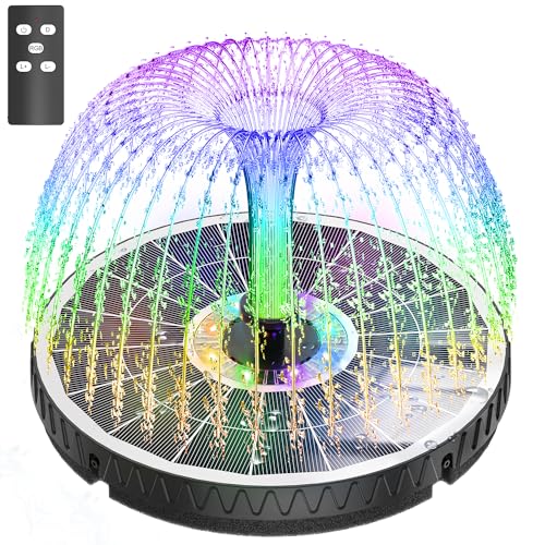 Remote Control Solar Water Fountain, 2026 Upgrade 6W Solar Bird Bath Fountain Pump with 3 Spray Heights, 3 Brightness,4000mAh Battery, LED Lights, for Hummingbird,Garden, Pond, Pool, and Patio