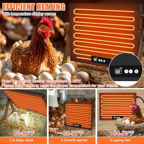 Foandbevi Large Chicken Coop Heater for Winter, Metal Chick Brooder Plate Radiant Heater for Chicken Coop, Safe 150W, Quiet & Thermostat Control Ideal for Chick Chicken Coops Dog Cat & Small Animals - size: 24.0"L x 18.0"W x 18.0"H