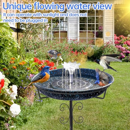 Yiabivo Solar Powered Bird Bath with Fountains for Hummingbirds,Stable Stylish Design with 5-Prong Base Stake Metal Bird Bath for Outside Yard Lawn Patio Garden(Blue) - color: White