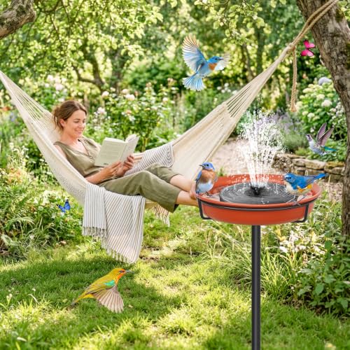39In Freestanding Birdbaths Bowl Outdoor, Standing Garden Bird Bath Bird Feeder Bowl with Metal Stake, Detachable Decoration Spa Birdfeeder for Garden Patio Yard Lawn, 4 Spiky Feet (B) - color: Brown