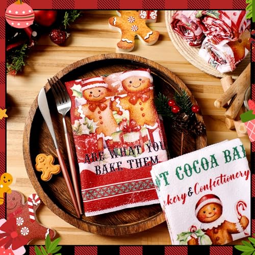 Oudain 6 Pcs Christmas Gingerbread Man Kitchen Towel Christmas Hand Towels Gingerbread House Dish Clothes Xmas Holly Candy Cane Hot Coco Tea Dishcloths for Home Kitchen Bathroom Winter Xmas Gifts - color: Gingerbread Man Style