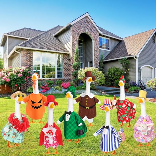 8 Set Boy Style Porch Goose Outfit 23inch, Seasonal Bundle | For Lawn Yard Decor, Seasonal Themes Include Fall Halloween Thanksgiving Christmas Valentines Easter Summer, Dress Hat Set - size: 23Inch, style: Boy Style