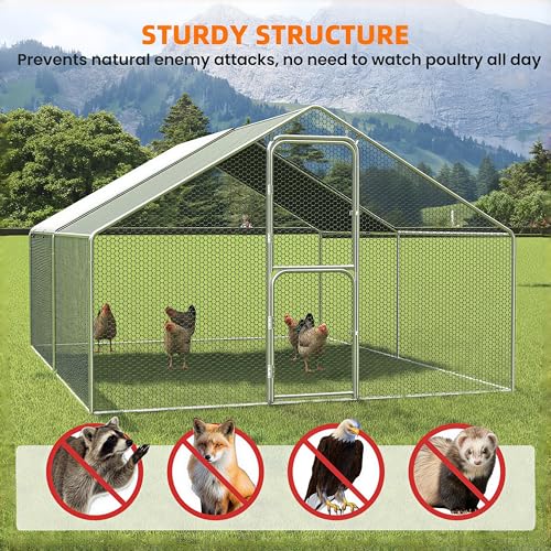 UDPATIO Large Metal Chicken Coop Walk in– Heavy Duty Outdoor Poultry Run with Protective Cover for 15-25 Chickens, Ducks, or Rabbits | Predator-Proof & Weather-Resistant | Double Feed Door UV-Resistant Cover Heavy Duty Outdoor Cage for Bird Duck Rabbit He