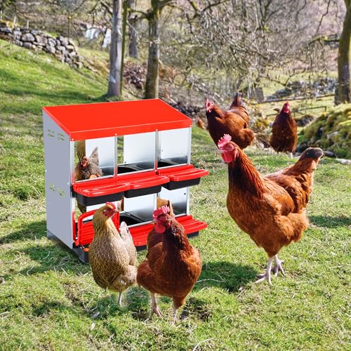 6-Hole Chicken Nesting Box with Removable Lid, Metal Chicken Coop with Roll Away Design/Easy Egg Collection/Ventilation Holes, for Chicken Coops, Duck Coops and Hens - color: Red, size: 6 holes without legs