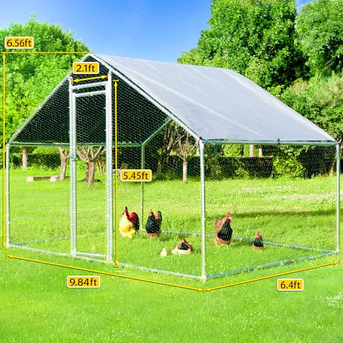 Large Chicken Coop Chicken Runs for Yard with Cover Outdoor Metal Pet Pens Poultry Cage Duck Rabbit House Backyard Use - size: 120.0"L x 76.8"W x 79.2"H