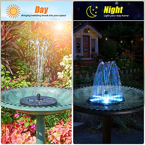 Solar Bird Bath Fountains Upgraded, 4W Solar Powered Water Fountain Pump with 4000 Battery, 7 Nozzles & 4 Fixers, Colorful LED Lights for Garden, Pond, Swimming Pool, Fish Tank, and Outdoor - size: 30 LED Lights