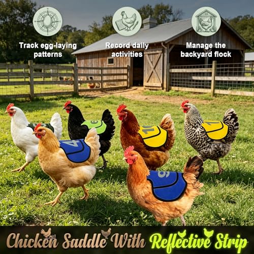 2026 Upgraded Chicken Saddles for Hens, Reflective Numbers, Breathable, Chicken Apron Back Protector for Hens, Hen Saddle for Chickens with Arc-Tail Design, Reusable Chicken Aprons Safety Vest
