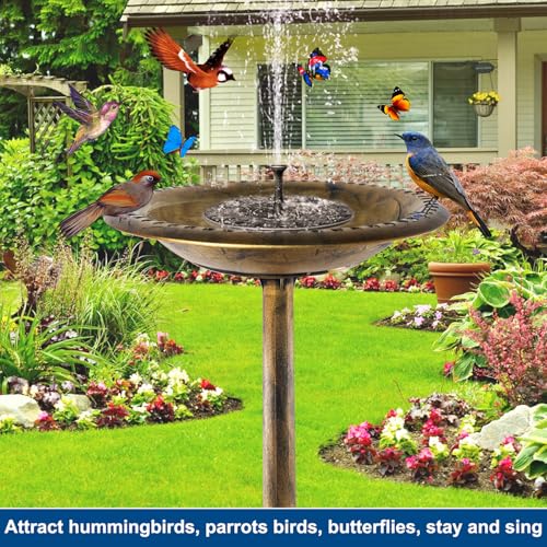 Bird Bath with Solar Fountain, 20in Copper Bowls for Outdoors Garden Yard | 100% Solar Auto-start Pump, 6 Spray Nozzles, Rustproof Plastic, Holds 1.58gal Water, Attracts Birds & Butterflies, 28in Tall - color: Copper Bird Bath