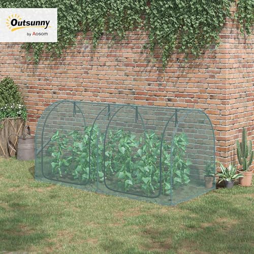 Outsunny 8' x 4' Crop Cage Plant Protection Tent for Garden, Green | Two Zippered Doors, Steel Frame, Storage Bag, 4 Ground Stakes, Yard, Lawn
