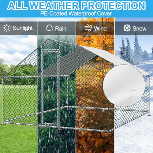 Large Outdoor Metal Chicken Coop Walkin Poultry Cage Hen Run House with Waterproof and Anti-Ultraviolet Cover for Backyard Farm Use (9.8ft*9.8ft*6.5ft)