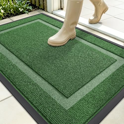 OLANLY Front Door Mat Outside 35x23, All-Season Heavy-Duty Rubber Doormat | Green, Absorbent, Stain and Fade Resistant, Waterproof Non-Slip Backing, Low-Profile Indoor Outdoor Floor Mat for Entryway - color: Green, size: 35" x 23"
