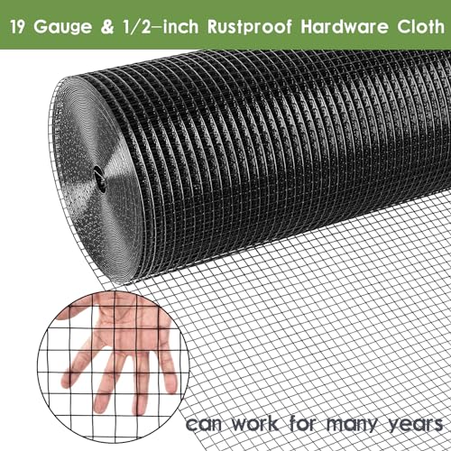Tongmo Black Hardware Cloth, 1/2 inch 48'' x 100'Chicken Wire Fence, 19 Gauge Vinyl Coated Welded Cage Wire Mesh Roll Supports Poultry Netting Cage Garden Fence