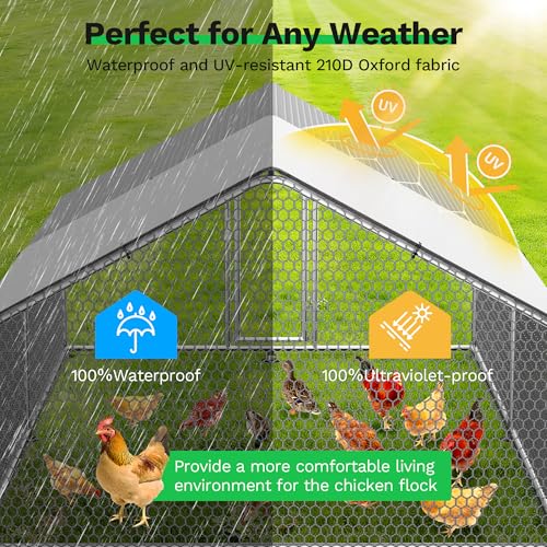 Homgava Large Metal Chicken Coop,13.1'L x 9.8'W x 6.6'H Chicken Run,Walk in Chicken Pen with Cover for Yard,Large Poultry Cage for Duck Rabbit - size: 155.0"L x 120.0"W x 78.0"H
