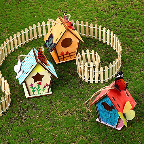 Outus 12 Pcs Wooden Birdhouse Craft Kits to Build, 4 Shapes Wooden Unfinished Bird House with Butterfly Sticker for and Arts Crafts Bulk Painting Kits(Classic Style,3.6×4 Inch) - style: Classic