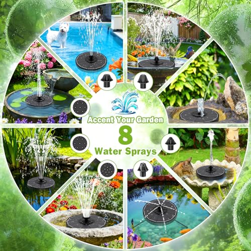 SZMP Solar Fountain with 3 Spray Height, 3.5W Glass Solar Bird Bath Fountain with 4 Adjustable Fixed Rods, and 7 Nozzles, Outdoor Solar Water Fountain Pump for Bird Bath, Garden, Pool, Pond - color: Black