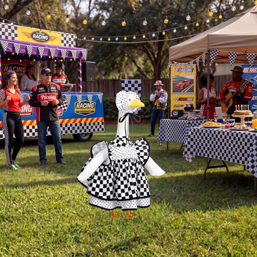 Abbylike 1 Set Racing Car Porch Goose Outfit Racing Yard Goose Costume Clothes Fits Large 23'' H Cement for Game Day Outdoor Patio Garden Lawn Pathway Spring Statue Art Decorations - style: Racing Cars